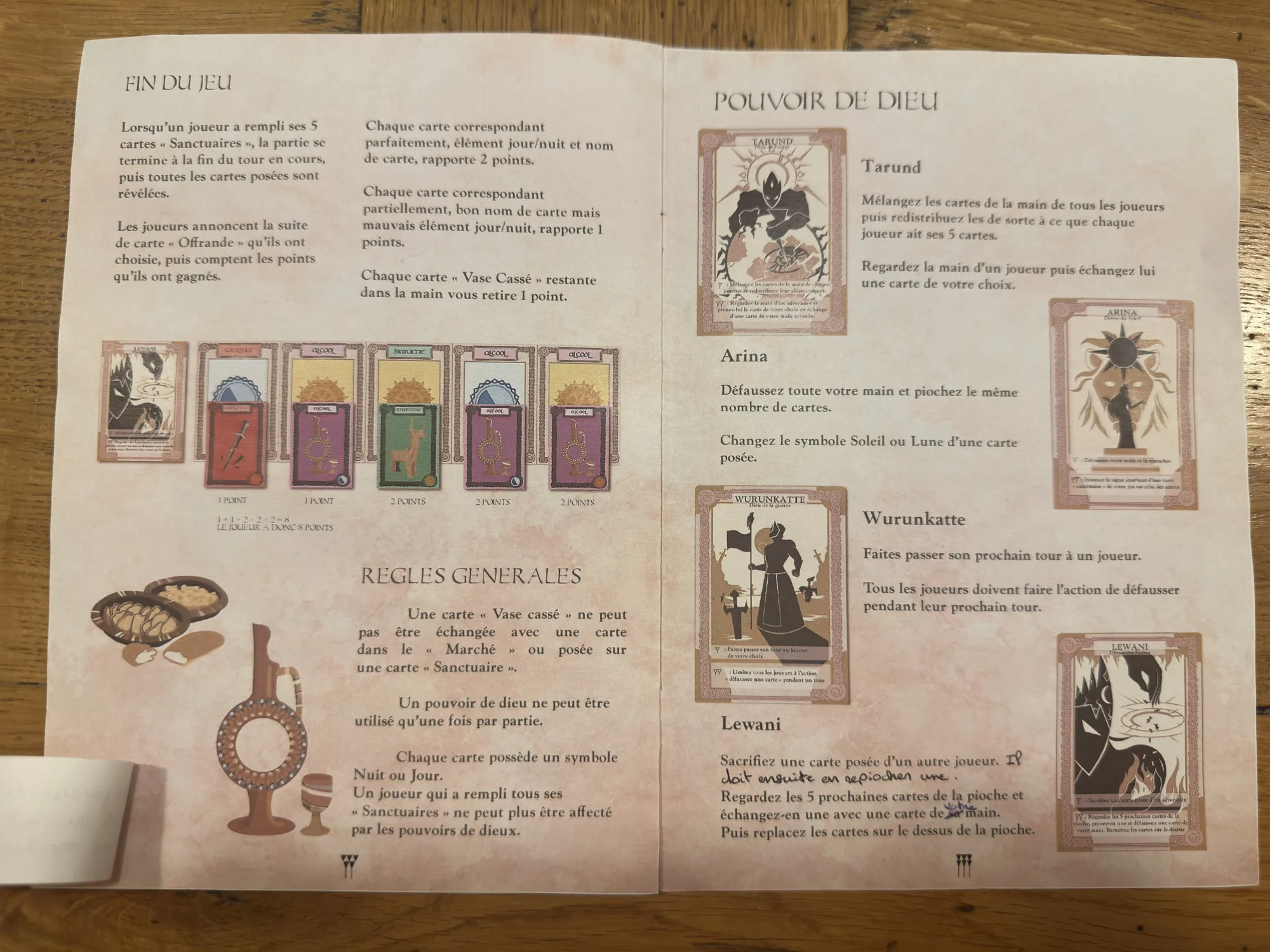 Livret de règles : fin du jeu et pouvoirs des dieux